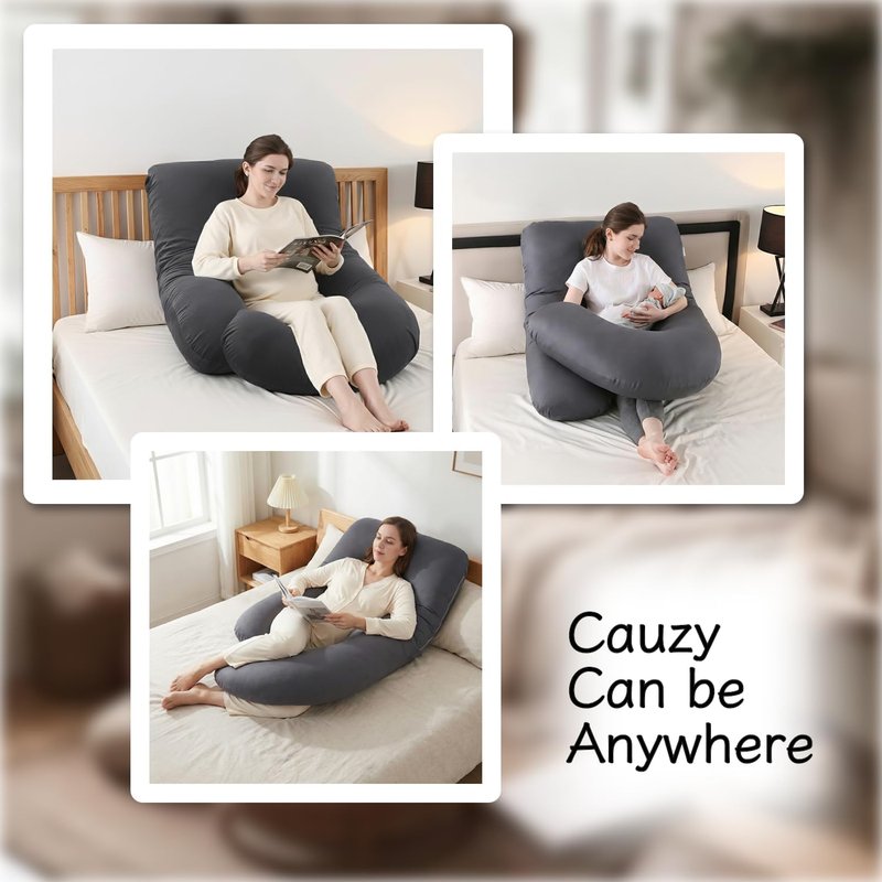 ALLOPERA Pregnancy Pillow - Full Body 57 Inch Maternity Support with Removable Washable Cover | Black Milk Fiber