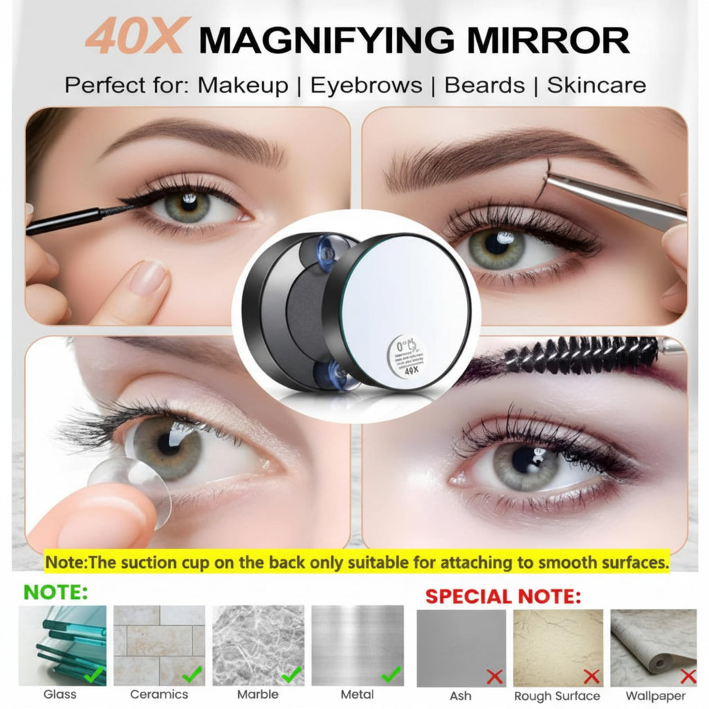 Ceoighe LED Lighted Tweezers & 40X Magnifying Mirror with Suction Cup Set, 2 in 1 Hands-Free Makeup Mirror with Light and Precision Light Up Tweezers