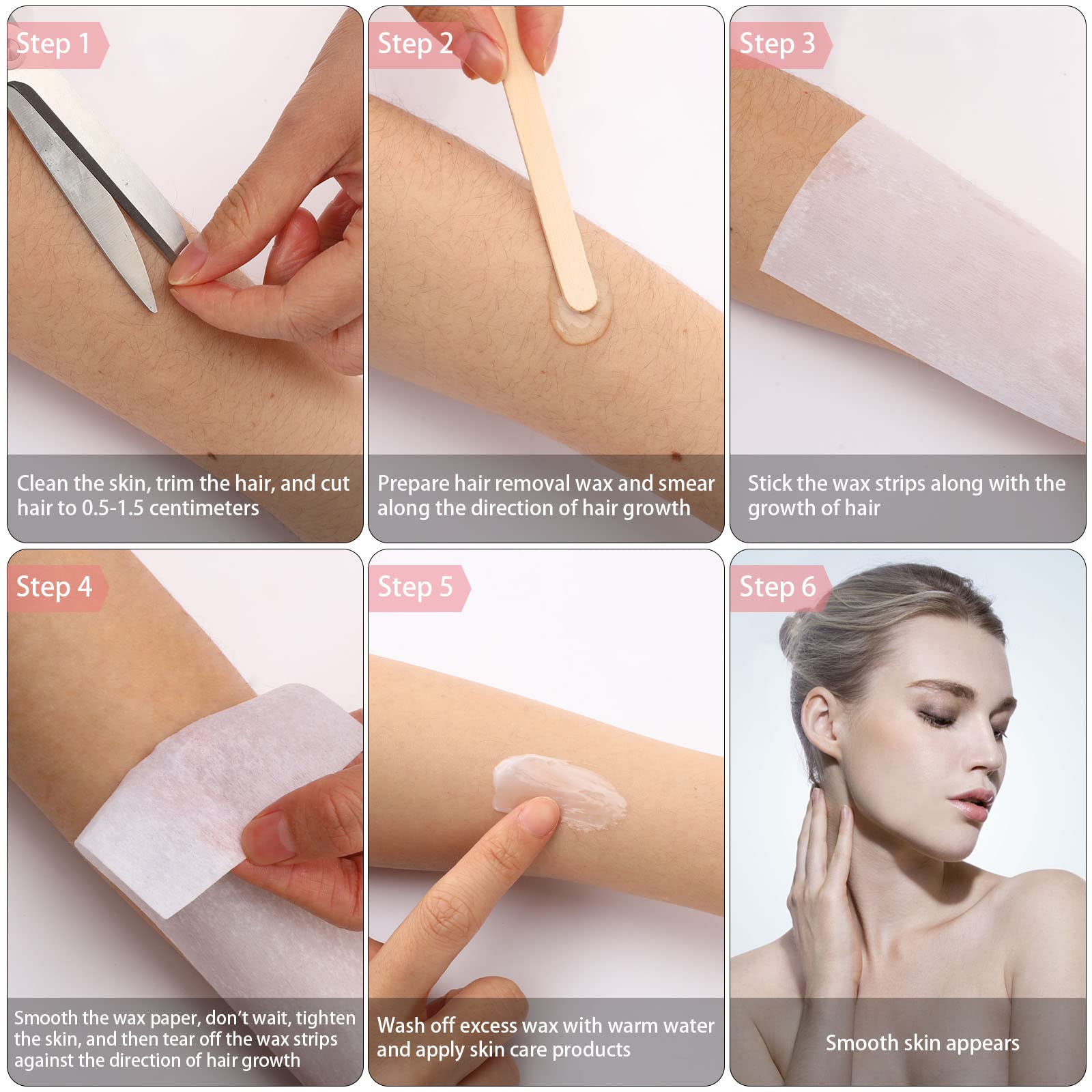 SEPGLITTER 300 Pcs Wax Strips for Hair Removal, 1.6 x 3.9 Inch Wax Paper