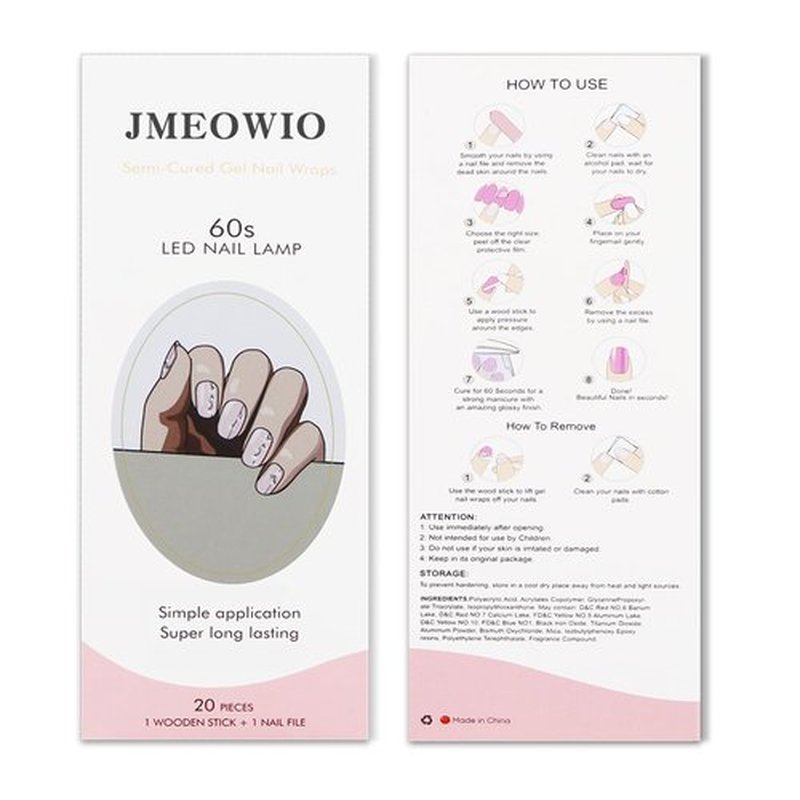 JMEOWIO Gel Nail Stickers White Flower Semi Cured Gel Nail Strips Wraps UV/LED Nails Art Design Decoration Accessories