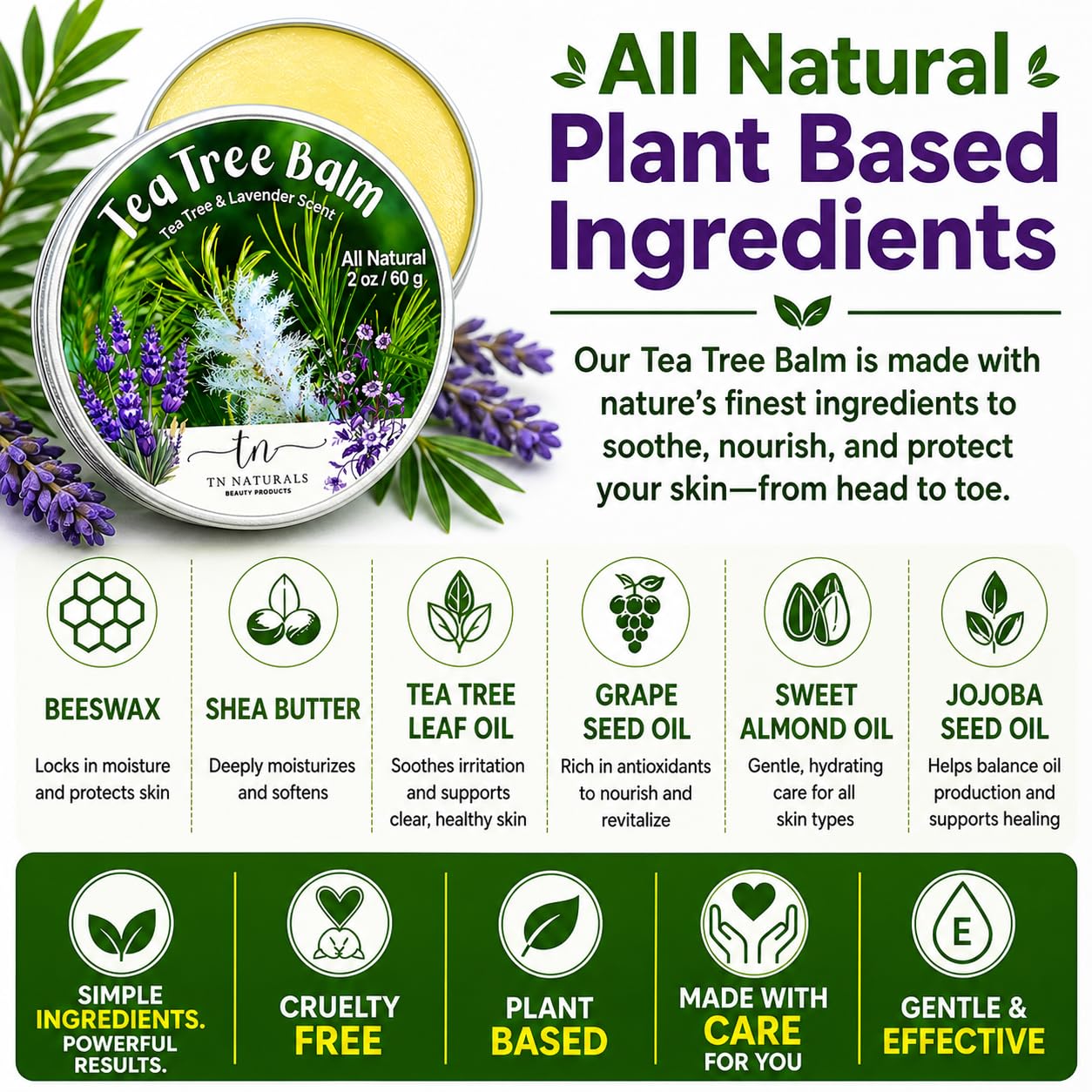 Tea Tree Oil Balm for Itchy Skin Relief – Soothing Moisturizing Balm for Dry Skin, Bug Bites, Chafing & Irritated Skin – Natural Skin Care for Body, Hands & Feet (1 Pack)