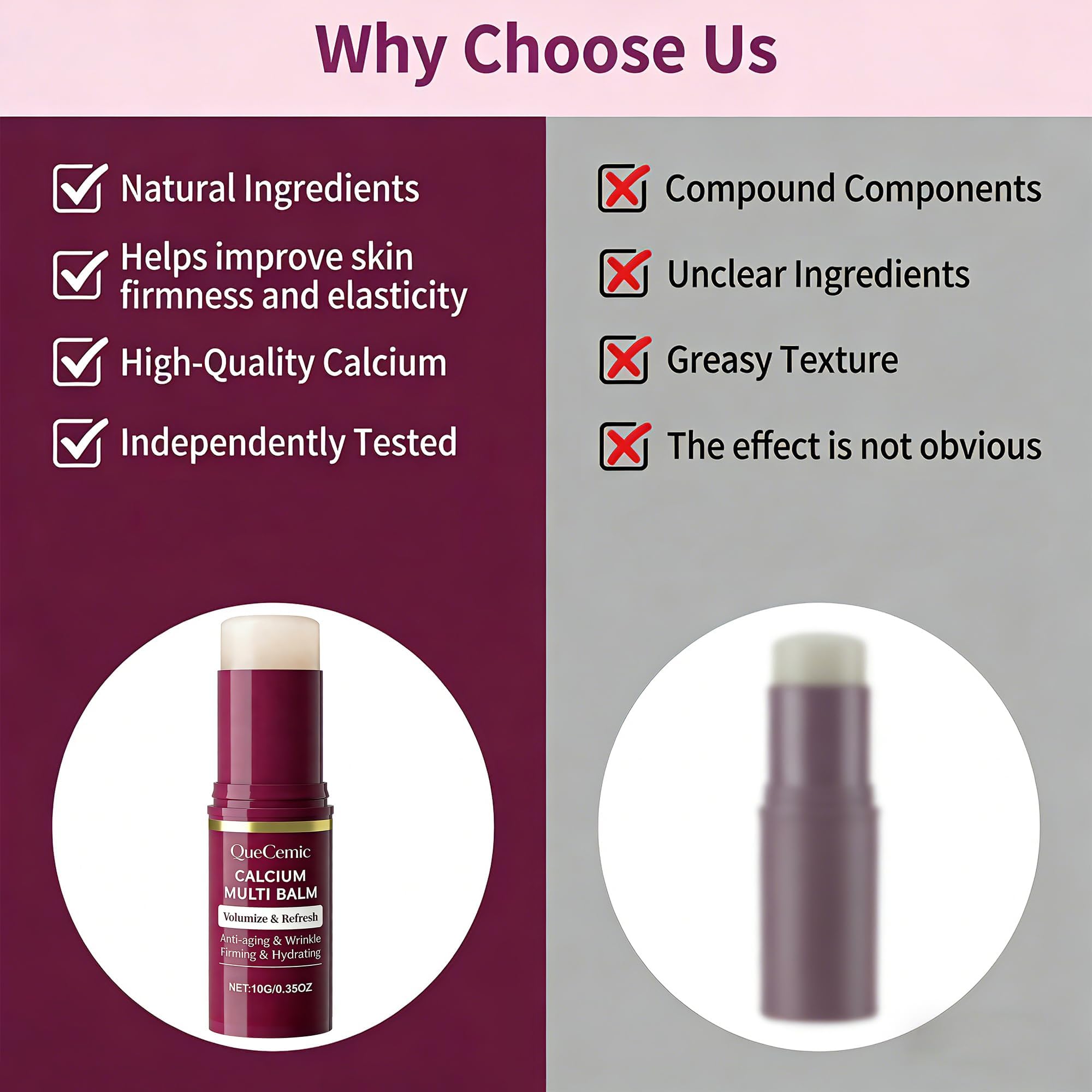 QueCemic Calcium Multi Balm Stick, Calcium Volume Multi Balm, Collagen Hydrating Stick, Anti-aging, Nourishing, Moisturing All In One Skin Care Stick for Face, Eyes & Neck, For All Skin Types, 10g
