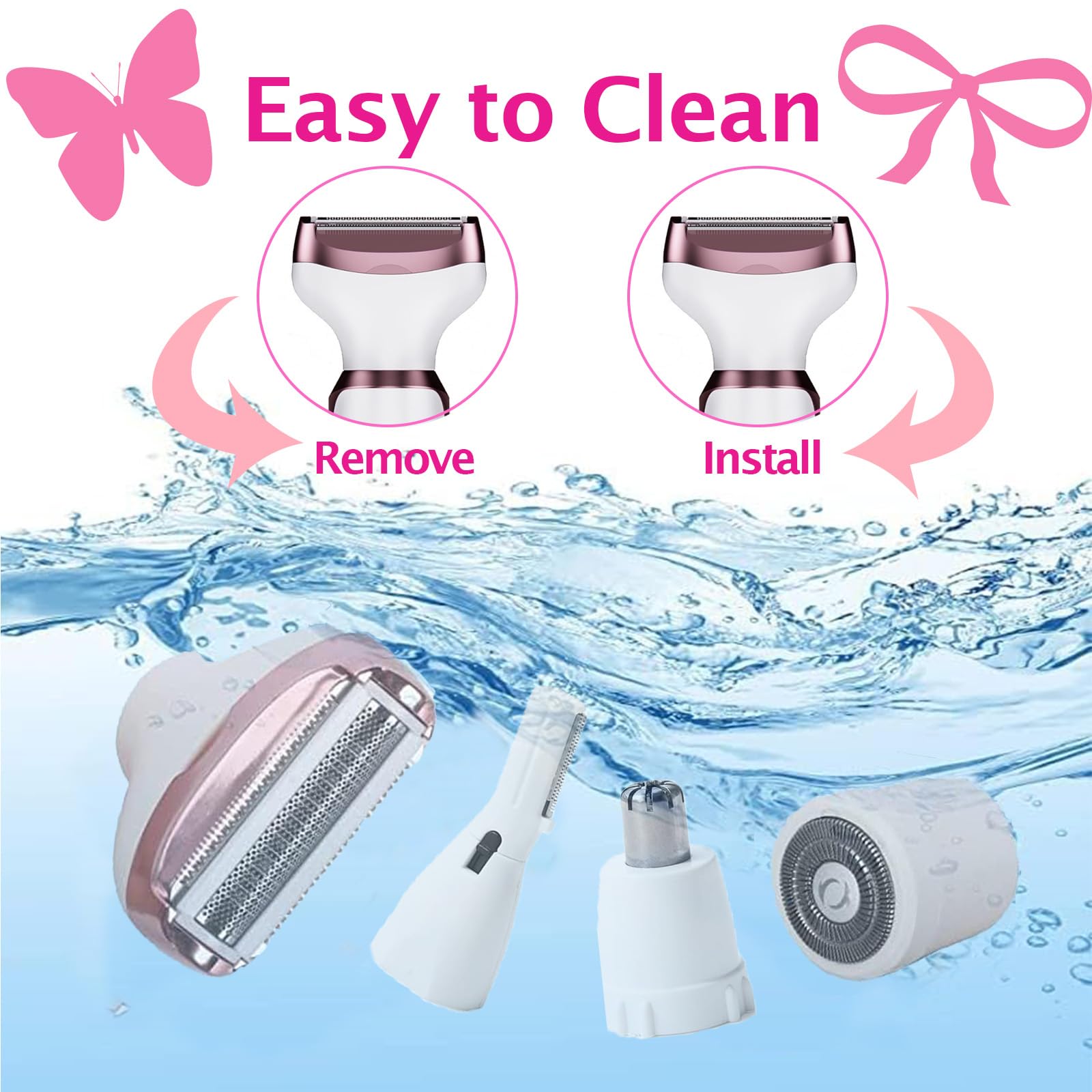 iKakocus Electric Razors for Women Bikini Shaver for Women 4 in 1 Trimmer, Razors for Shaving Pubic Hair Remover, Painless & Safety for Pubic Body Facial Hair Removal, USB Rechargeable