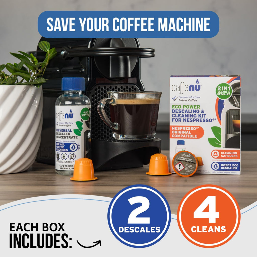 Caffenu Nespresso Original Compatible Descaler and 4-Use Cleaner Pod Kit