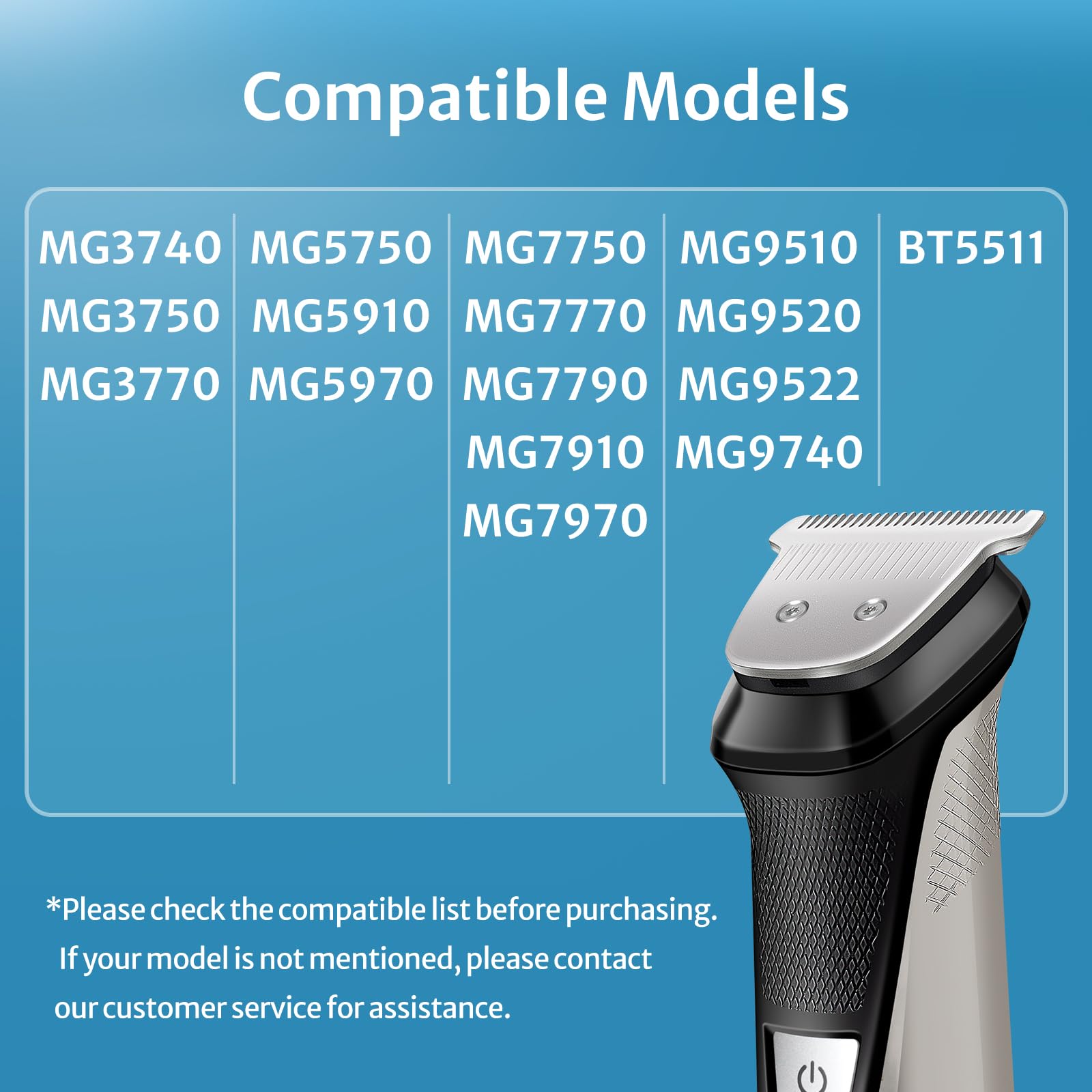 Multigroom Replacement Blade Compatible with MG3740 MG3750 MG3770 MG5750 MG5910 MG5970 MG7750 MG7770 MG7790 MG7910 MG7970 MG9510 MG9520 MG9522 MG9740 BT5511, 40mm Extra-Wide Hair Trimmer Blade