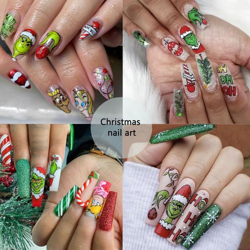 Christmas Nail Stickers VGNRAR 3D Christmas Nail Decals Self-Adhesive Cute Cartoon Xmas Nails Design Holiday Nail Art Stickers Winter Nail Supplies for Women DIY Nail Art Charms Decoration 6Sheets