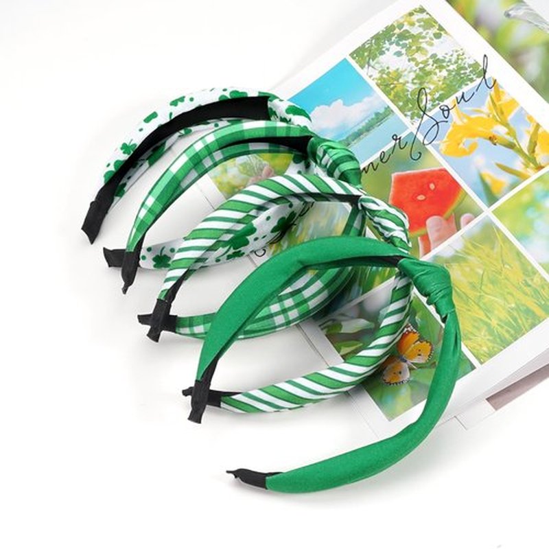 Ardorchid St.Patrick's Day Headbands Irish Green Striped Plaid Headband Lucky Leaf Shamrock Wide Knot Headband for Women Girls Gifts Hair Accessories Hair Hoop
