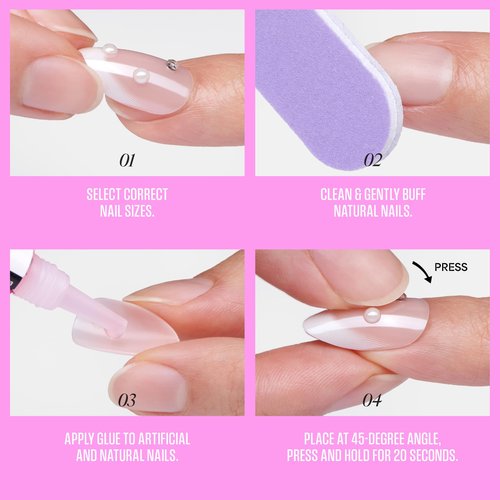 KISS GLAM Jeweled Press On Nails, Breath of Harmony, White, Long, Coffin, 32 Count