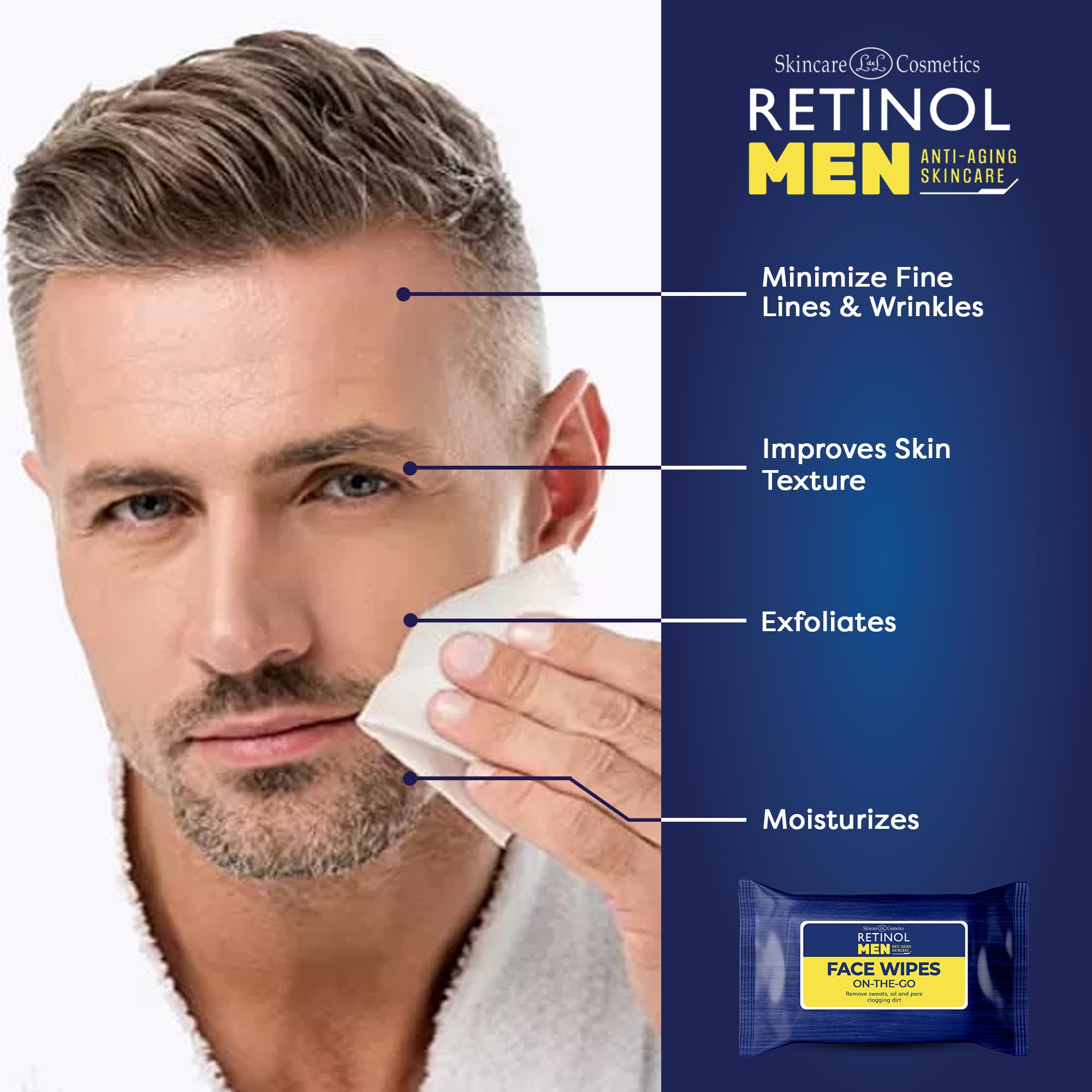 LIVAURA Retinol Face Wipes for Men, Individually Wrapped Travel - 30 Count