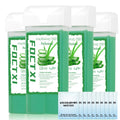FOCTXI Roll on Wax Cartridge, 4 Hair Removal Aloe Vera Ｗax Cartridge with 10 Pack Cleaning Oil Wipes, Depilatory Wax Roller Refill for Women Sensitive Skin