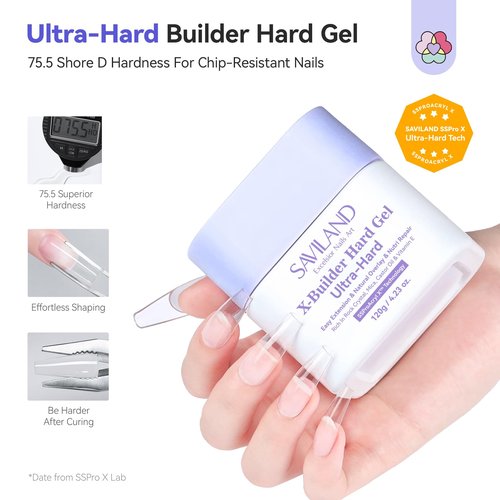 SAVILAND SSProX Ultra Hard Builder Nail Gel: 120 g Clear Plant-Based Hard Gel for Nails Mica Vitamin E Castor Oil U V 3D Nail Extension Gel Strengthening & Thickening DIY Home Use