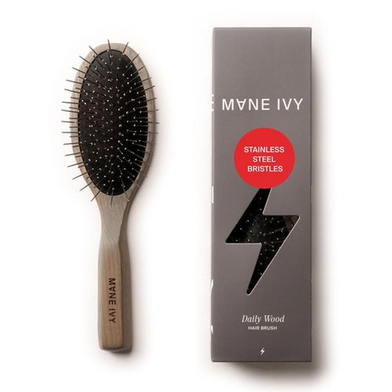 Daily Wood Hair Brush - Anti-Static Carbonized Ash Paddle for Frizz-Free Styling - Stainless Steel Bristles for Scalp Massage