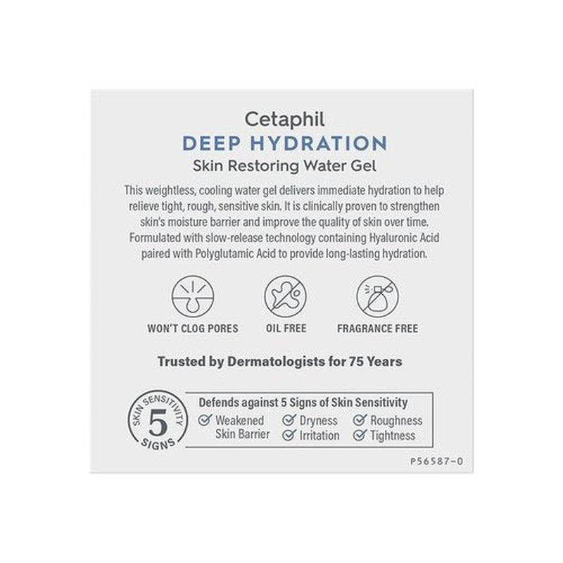 Cetaphil Deep Hydration Water Gel - 72 Hour Moisturizer with Hyaluronic Acid | Fragrance-Free, 1.7 oz