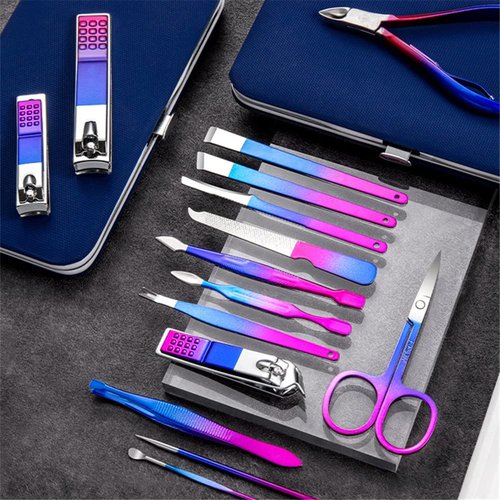 SHICEN Manicure Set, Professional Nail Clippers Kit, Pedicure Care Tools, Professional Women Grooming Kit -Premium Stainless Steel with Blue Travel Case Set 15PC Great Gift(Colorful)