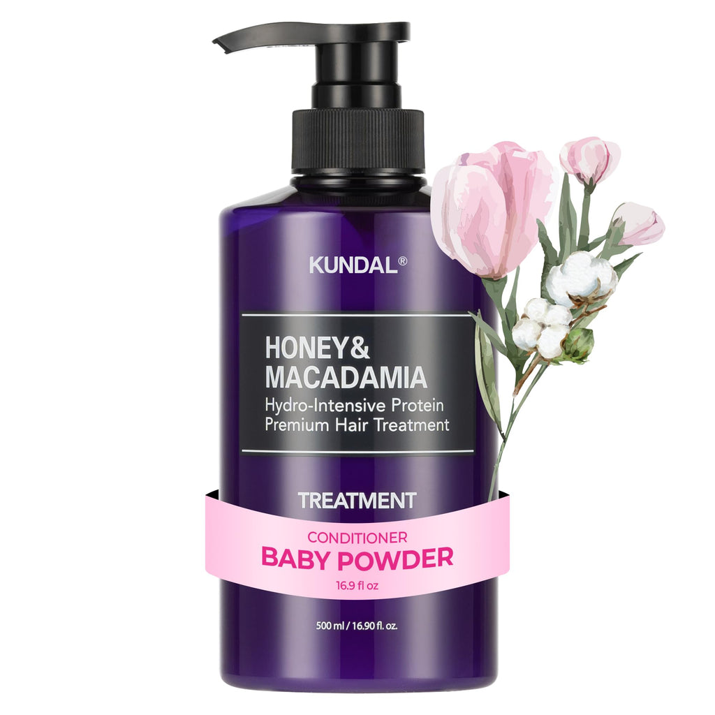 KUNDAL Honey & Macadamia Natural Conditioner, Korean Hair Care Damage Repair, Deep Hydration, Long Lasting Fragrance, with Honey, Argan Oil, Macadamia Oil 16.9fl oz (B. Baby Powder)