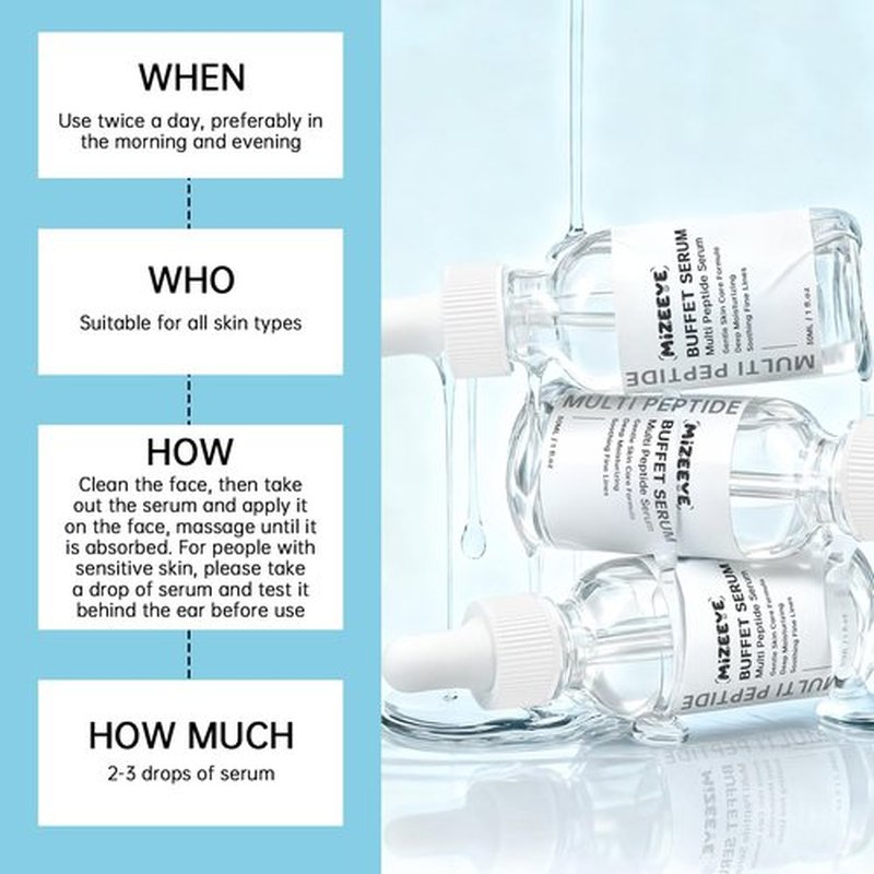 Buffet Peptides Serum For Face 30ml, Multi Peptide + Hyaluronic Acid + Amino Acids + Lactic Acid, Anti-Aging Peptide Serum For Fine Lines & Crow's Feet, Improve Elasticity