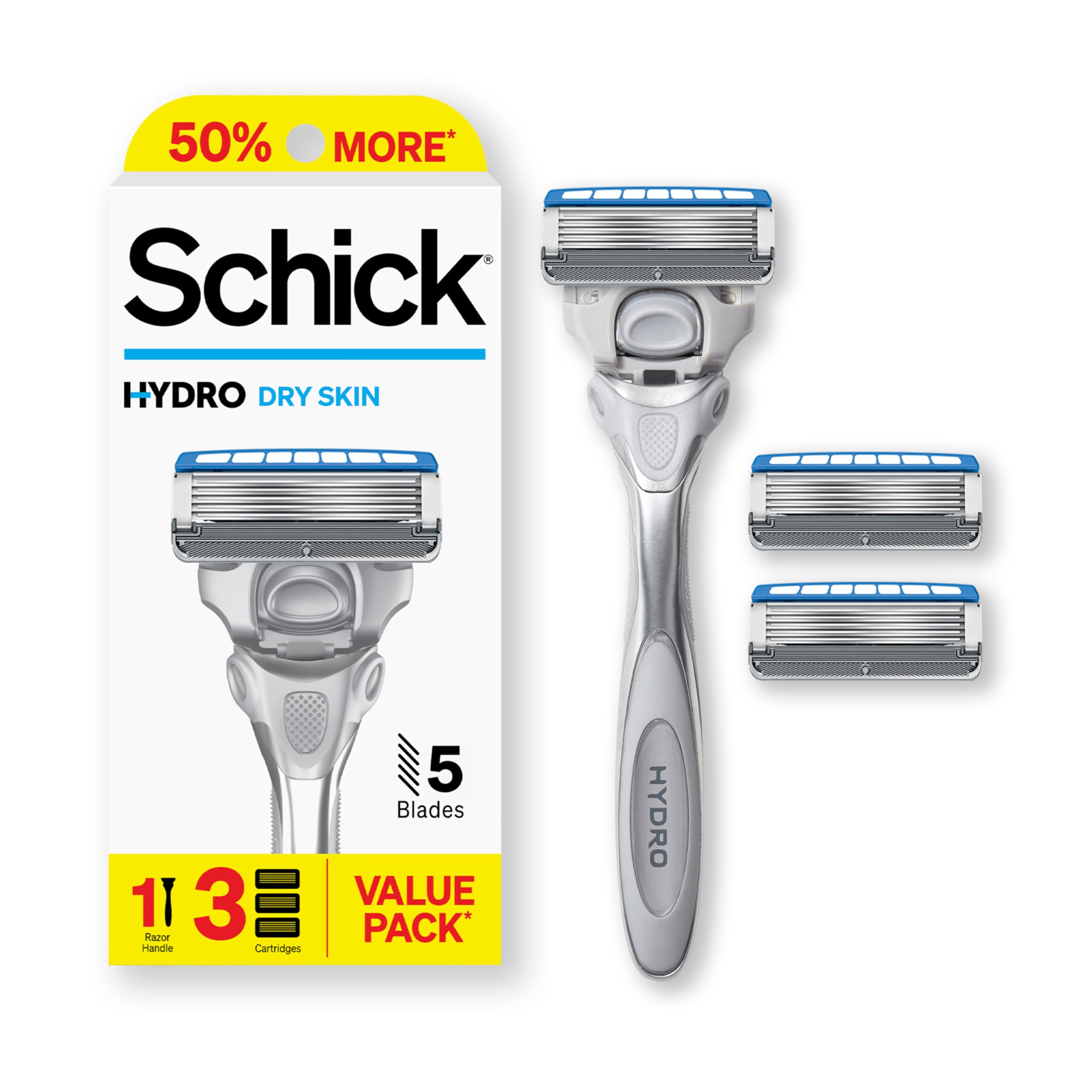 Schick Hydro Advanced Hydration 5-Blade Razors for Men 1 Handle & 3 Refills