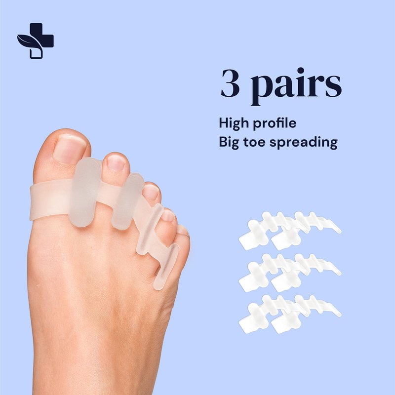 YOGAMEDIC Silicone Toe Separator Set (6 Pieces) - 3 Pairs with Graduated Firmness - Soft Foot Alignment Spacers for Men & Women - Anatomical Gel Spreaders for Shoes, Yoga, and Home - One Size