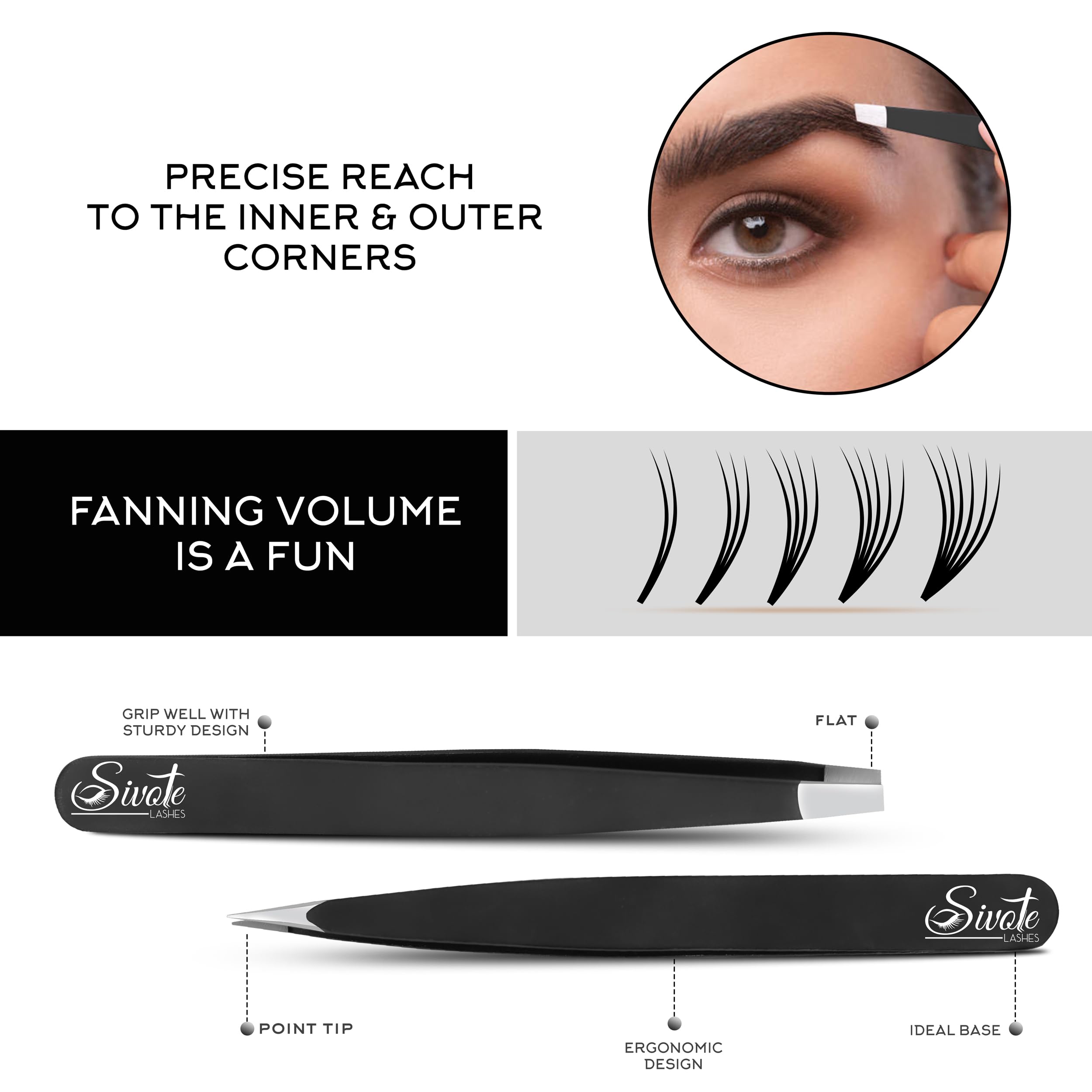 SIVOTE 4-Pack Eyebrow Tweezers for Women – Professional Tweezers for Facial Hair & Chin Hair Removal – Stainless Steel Precision Tweezers for Men and Women in Black