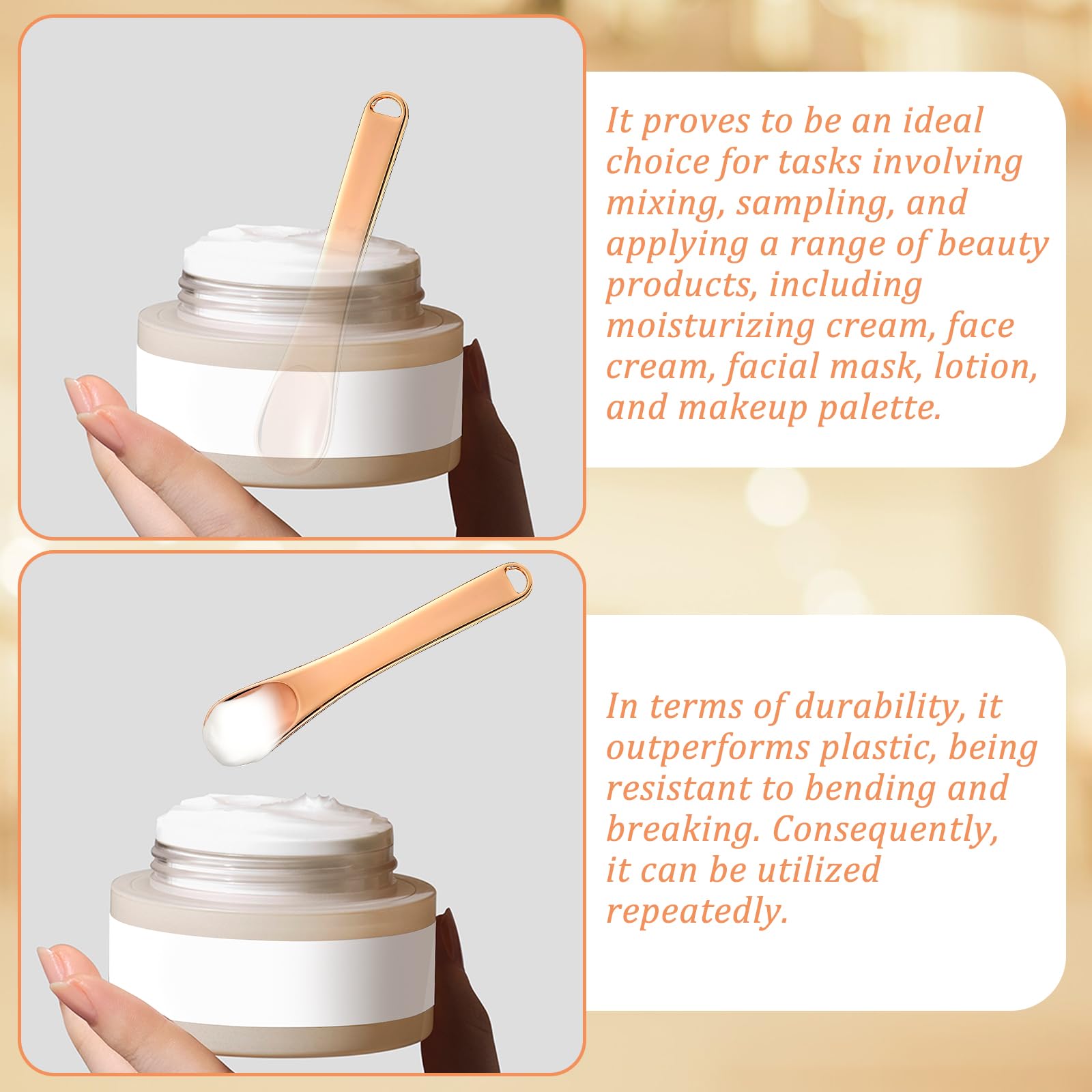 FdcZeyxior 6 PCS Metal Makeup Spatula Tool, Mini Reusable Skin Care Spoon Multi-functional Facial Applicator Tool Beauty Scoop for Face Mask Eye Cream Lotions Moisturizers Essences Beauty Accessories