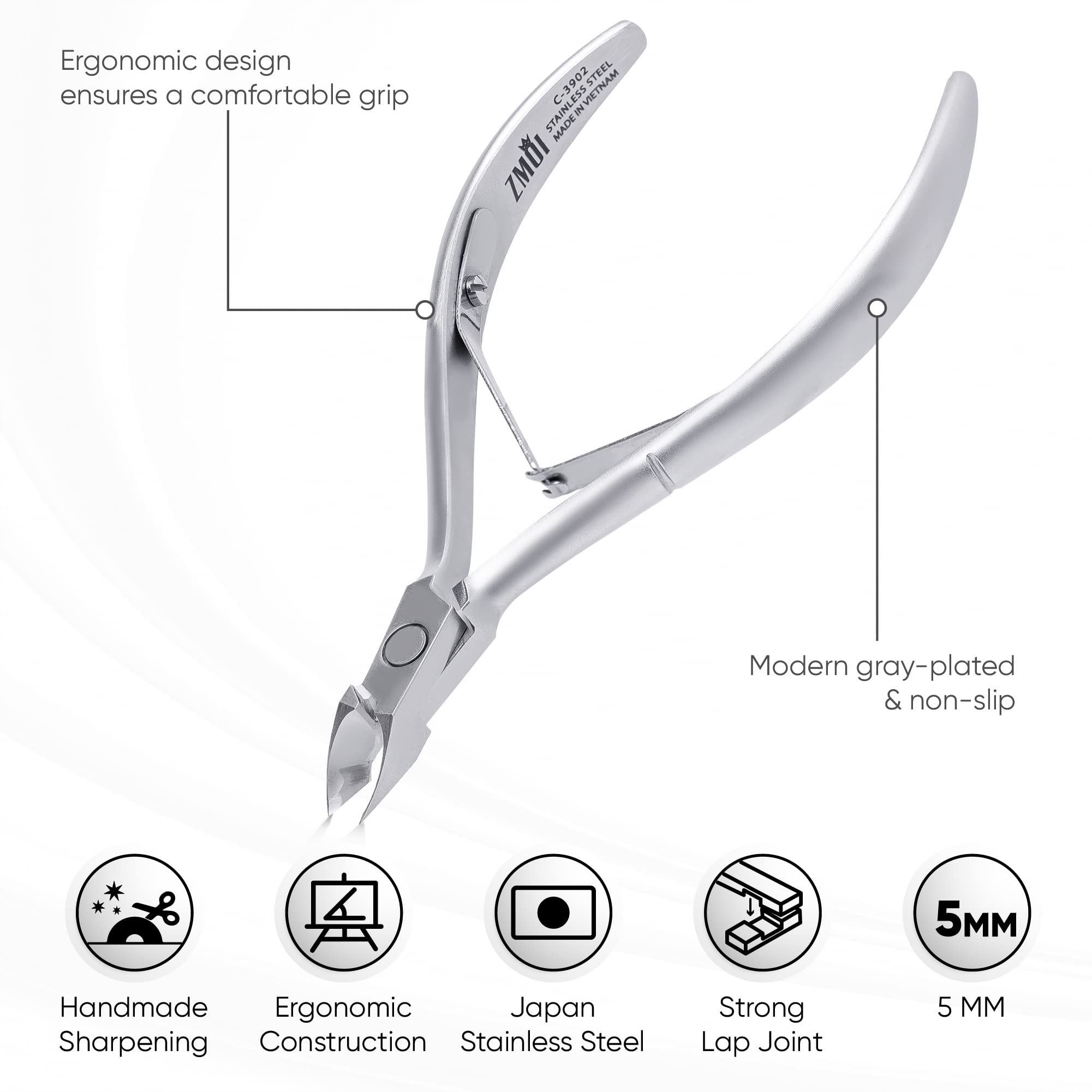 ZMOI Cuticle Nippers – Professional Cuticle trimmer – Premium Stainless Steel Cuticle Remover Tool – Cuticle Cutter for Cuticle Trimming and Hangnails (Double Spring - Haft Jaw 5mm)