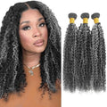 P1Bgrey Bundles Salt And Pepper Curly Wave Human Hair Bundle Two Tone Black Mixed With Silver 3 Bundles 8 10 12 Inch Highlight Grey Kinky Curly Bundle