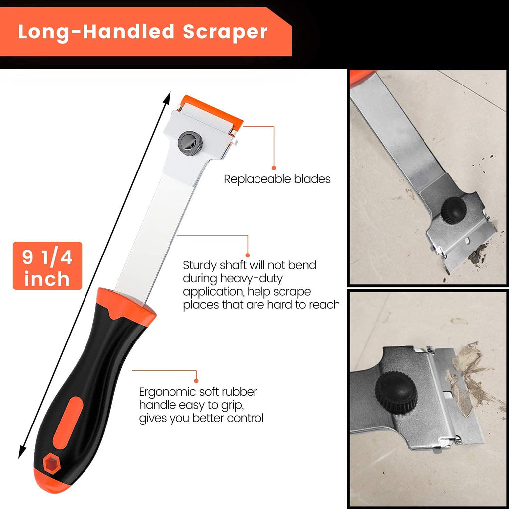 DEKEones Razor Blade Scraper, Long Handled Scraper Tool with 10 Extra Replacement Blades, Razor Scraper Remover for Cleaning Sticker, Paint, Caulk from Window, Car, Glass, Windshield, Stove