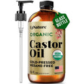 UpNature Castor Oil Organic - 100% Pure USDA Certified Organic Castor Oil for Face Hair Skin - 16oz Amber Glass Bottle, Hexane Free
