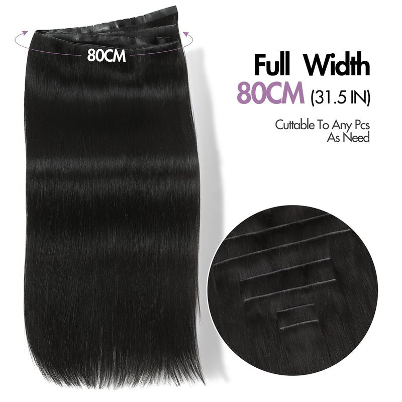 WIGER Invisible Butterfly Hair Extensions Real Human Hair Double Layer Genius PU Skin Weft Hand-tied Injected Remy Human Hair Extensions Twin Tabs 18 Inches Black Micro Bead Hair Extensions