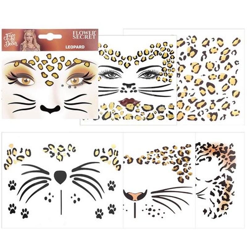 Exlinonline 6Pcs Cheetah Face Stickers, Leopard Skin Face Tattoos for Women, Perfect for Halloween Costume Parties Cheetah Makeup