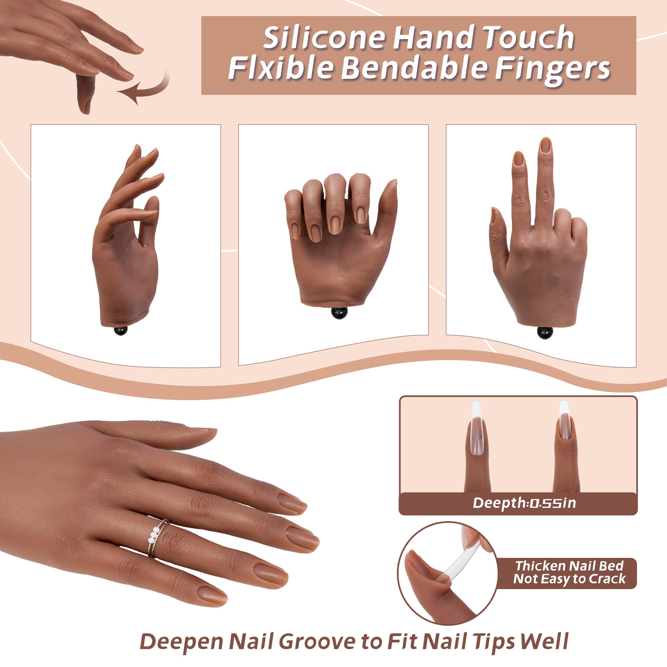 Veikmv Practice Hand for Acrylic Nails,Professional Mannequin Training Hand with Flexible Fingers for Acrylic Nails,Gel Polish & Nail Art,Complete Practice Kit for Manicure Beginners