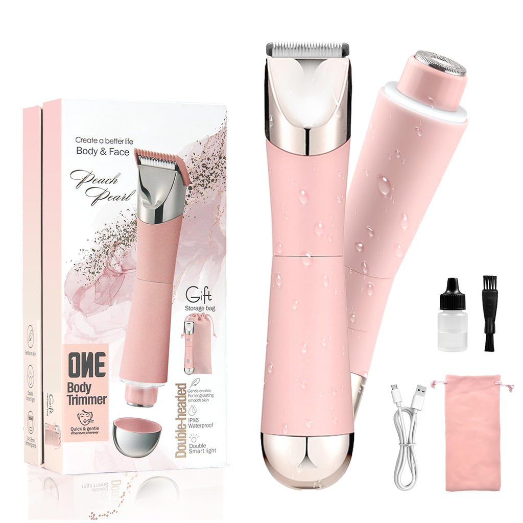 Dermave Bikini Shaver & Trimmer for Women, IPX7 Waterproof Electric Razor for Pubic Hair, Face, Legs, Underarms - Painless-Pink