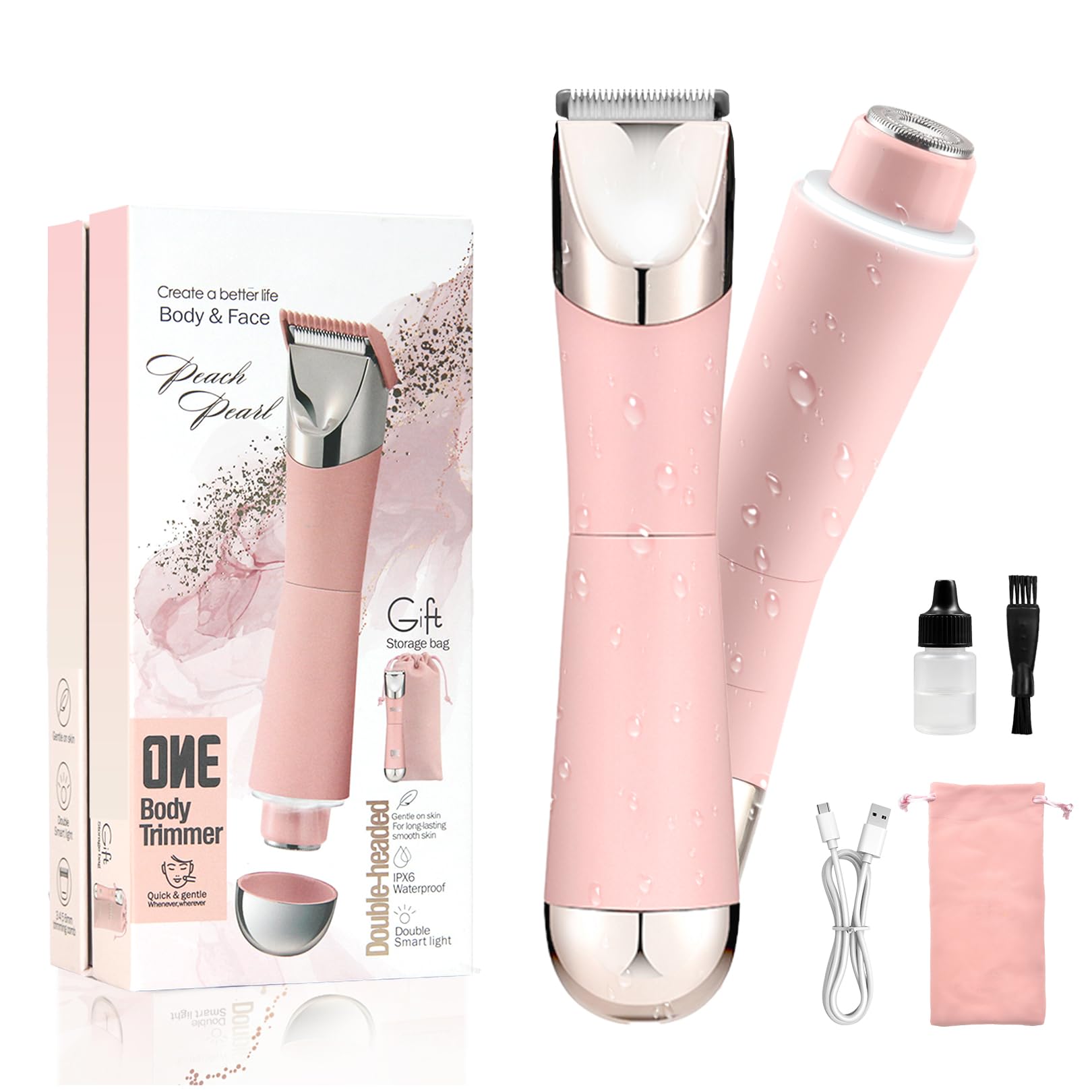 Dermave Bikini Shaver & Trimmer for Women, IPX7 Waterproof Electric Razor for Pubic Hair, Face, Legs, Underarms - Painless-Pink