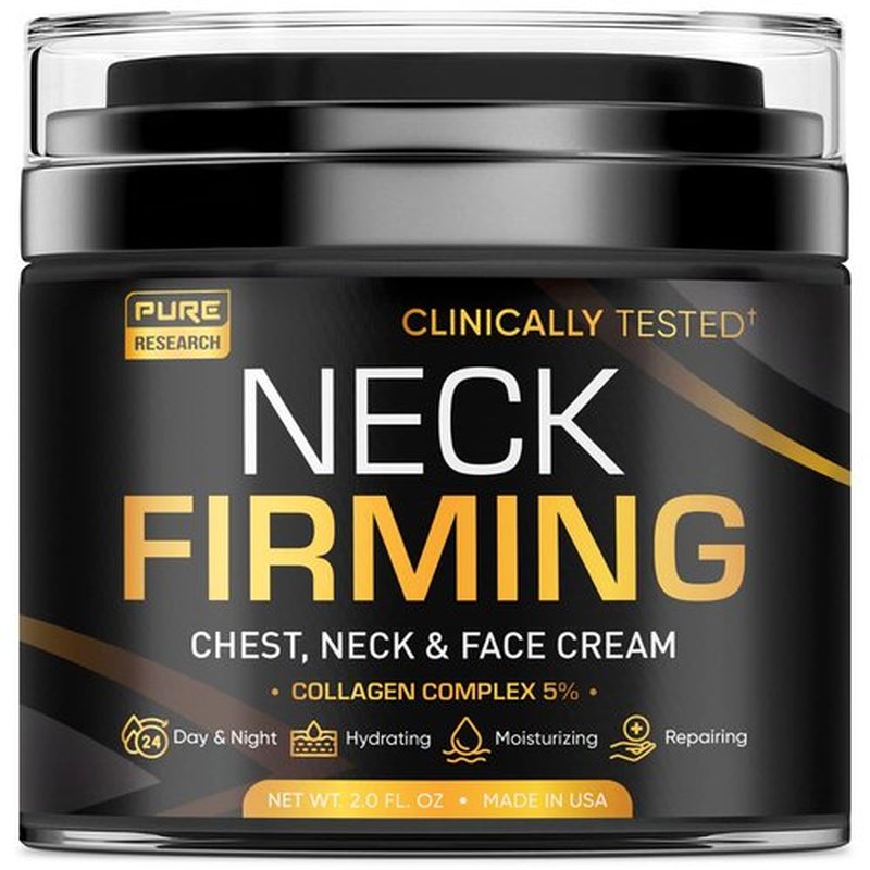 PURE RESEARCH Neck Firming Cream - Anti-Wrinkle Moisturizer for Face, Neck & Décolleté - Lifting & Hydrating