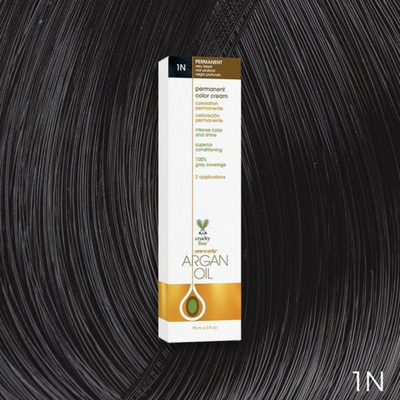 One N' Only Permanent Hair Color - Argan Oil Infused Hair Dye for Rich Gray Coverage - 1N Very Black (3 oz)