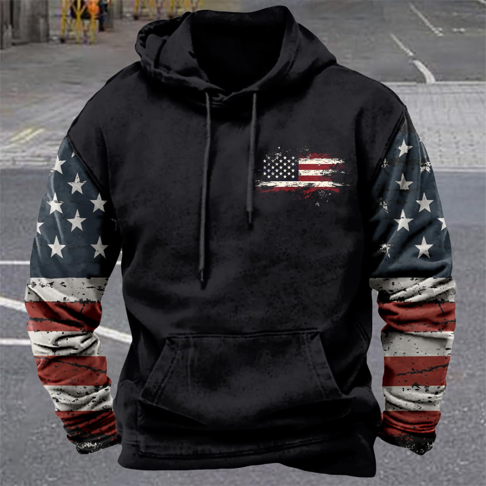 Men's Sweatshirts American Flag Patriotic Hoodie Pullover Sweatshirts Sweater Black Up Crewneck Fleece Men'S Tall Hombre Para Sweaters Big Graphic Crew Neck Cotton Oversized Lightweight Shirts,3XL