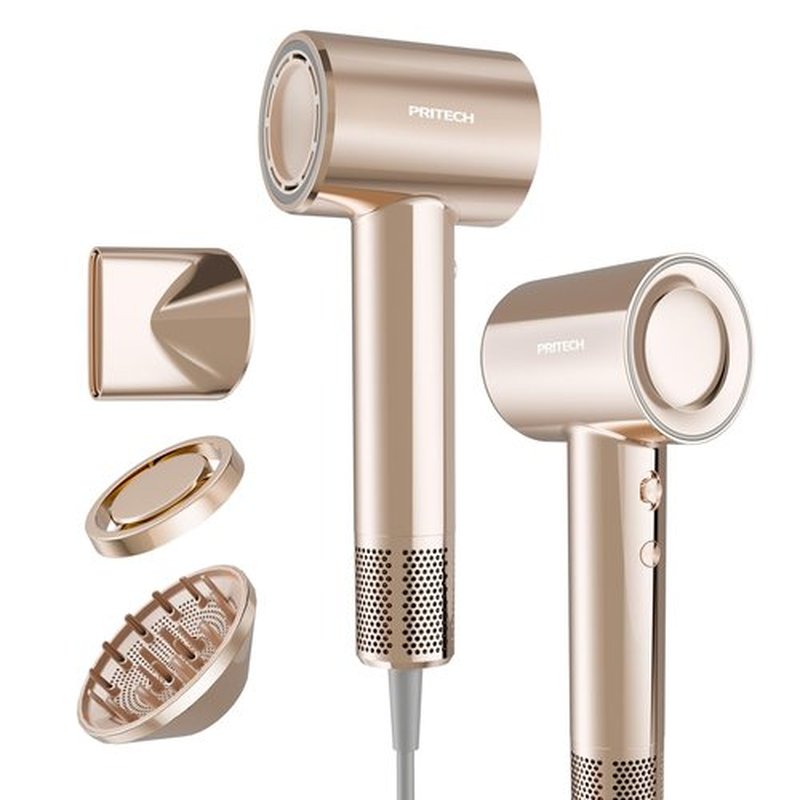 PRITECH High-Speed Ionic Hair Dryer with Diffuser,200M Negative Ions with Hair Oil-Infused Blowout Gilded Pro Blow Dryer,1500W Brushless Motor 5X Fast Dry,Low Noise, Lightweight for Travel Home Salon