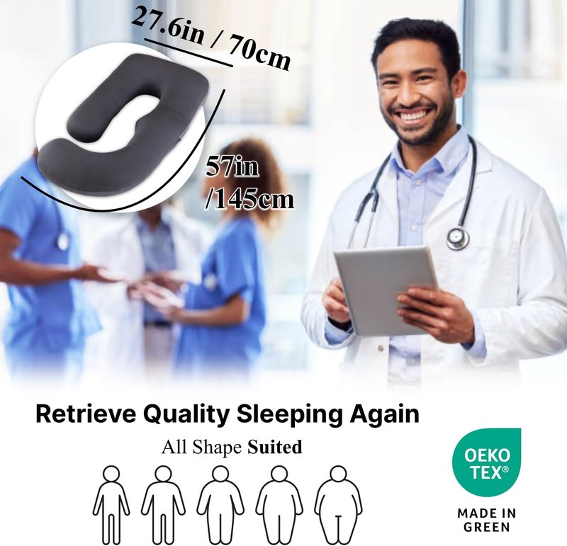 ALLOPERA Pregnancy Pillow - Full Body 57 Inch Maternity Support with Removable Washable Cover | Black Milk Fiber