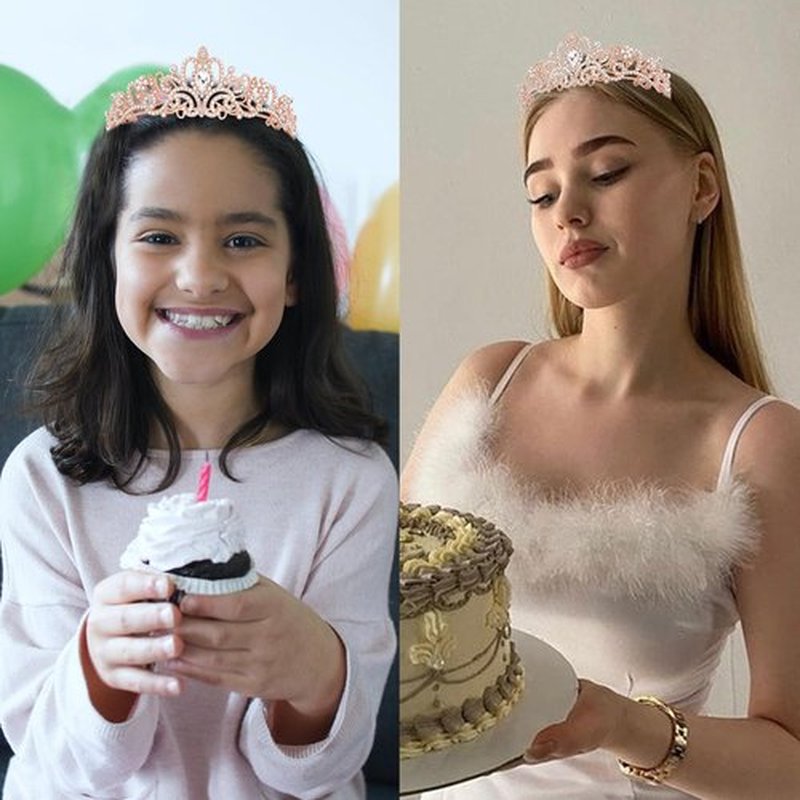 CURASA Rose Gold Birthday Crown and Sash for Women Girls Princess Birthday Tiaras Sashes for Parties and Celebrations