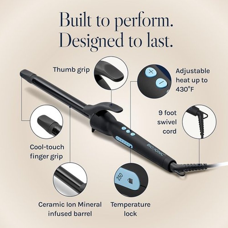 Bio Ionic Curling Iron - Long Barrel with Moisture Heat Technology | Versatile Curling Wand for All Curl Types