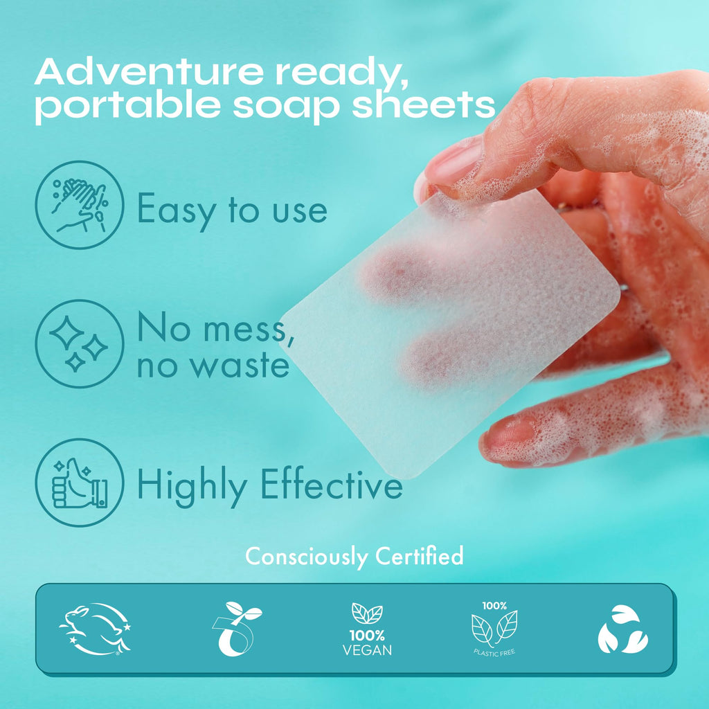 FOMIN - Paper Soap Sheets for Hand Washing - (100 Sheets) Jasmine Portable Travel Soap Sheets, Dissolvable Camping Mini Soap, Portable Hand Soap sheet