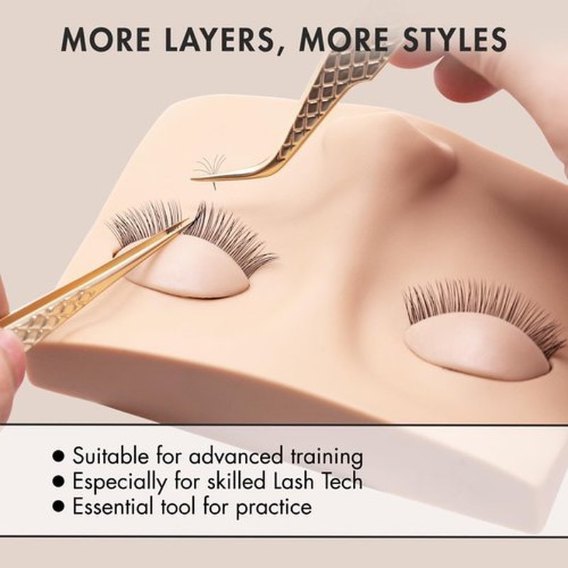 Embagol Double Layer Lash Mannequin Head with 2 Layers Replaced Eyelids Makeup for Training Head Removable Realistic Eyelids Eyelash Replaced Eyelids Soft-Touch Rubbe (1 +3 Pairs Replaced Eyelids)
