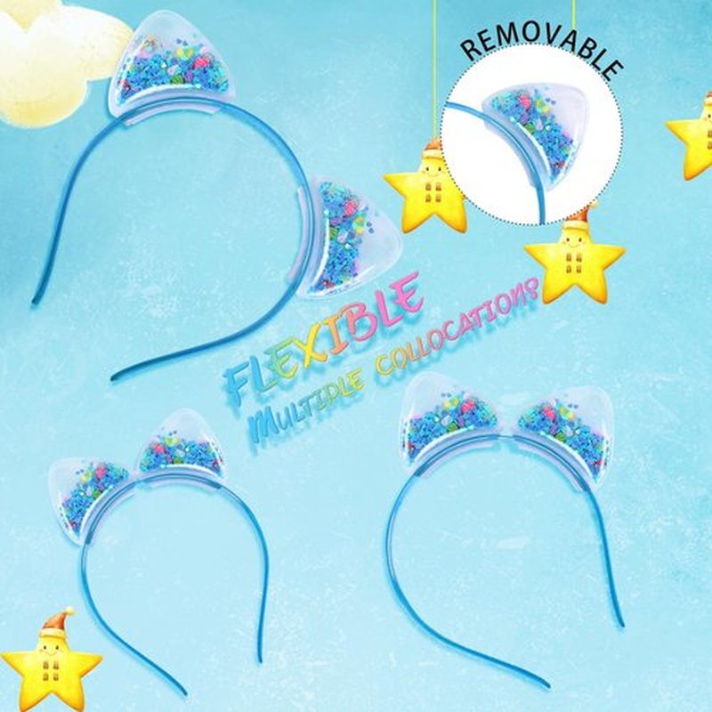 Santoddle Glitter Ears Headbands for Girls 7Pcs Glitter Cat Ears Headbands for Girls Boys Sparkly Cat Ear