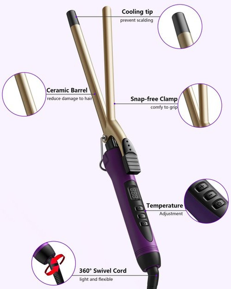 MELYDO 1/2 Inch Small Curling Iron Wand for Short & Long Hair, Half Inch Curling Wand Ceramic Small Barrel Curling Iron Tiny Curling Wand with Adjustable Temperature, Include Heat Resistant Glove
