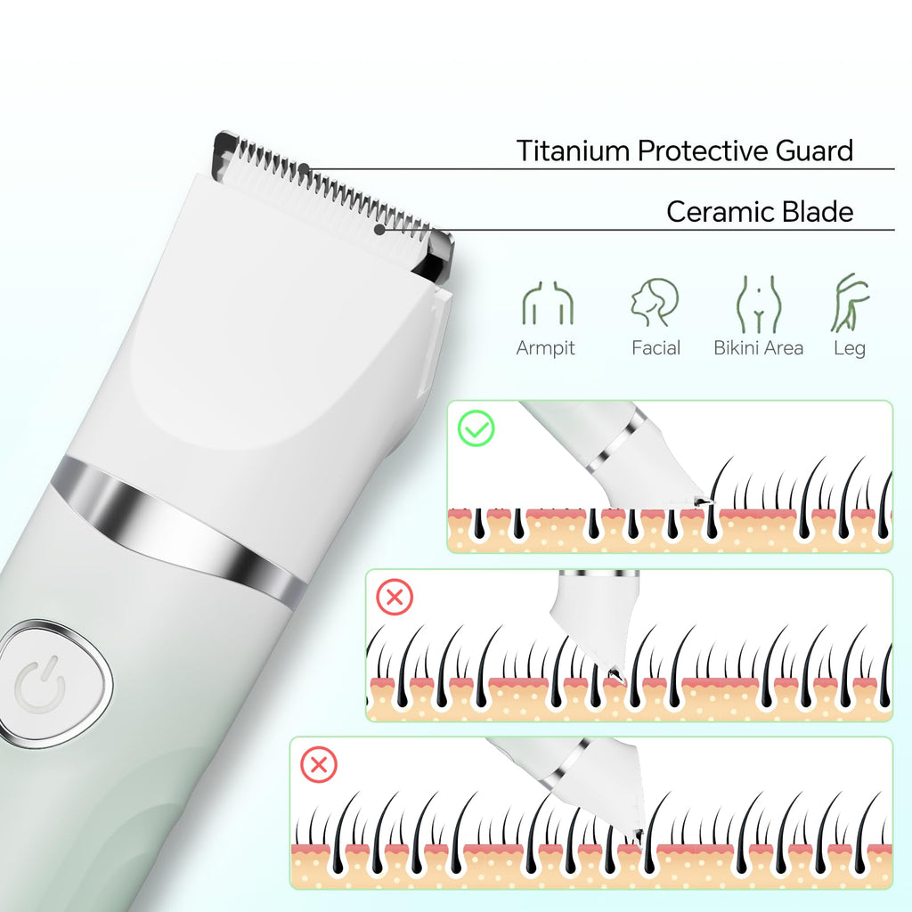 Bikini Trimmer for Women, 3-in-1 Electric Razors for Silk Skin, Wet/Dry Body Hair Shaver for Face Nose Eyebrow Arms Armpit Legs Pubic Area, Painless, IPX7 Waterproof, Ceramic Blade