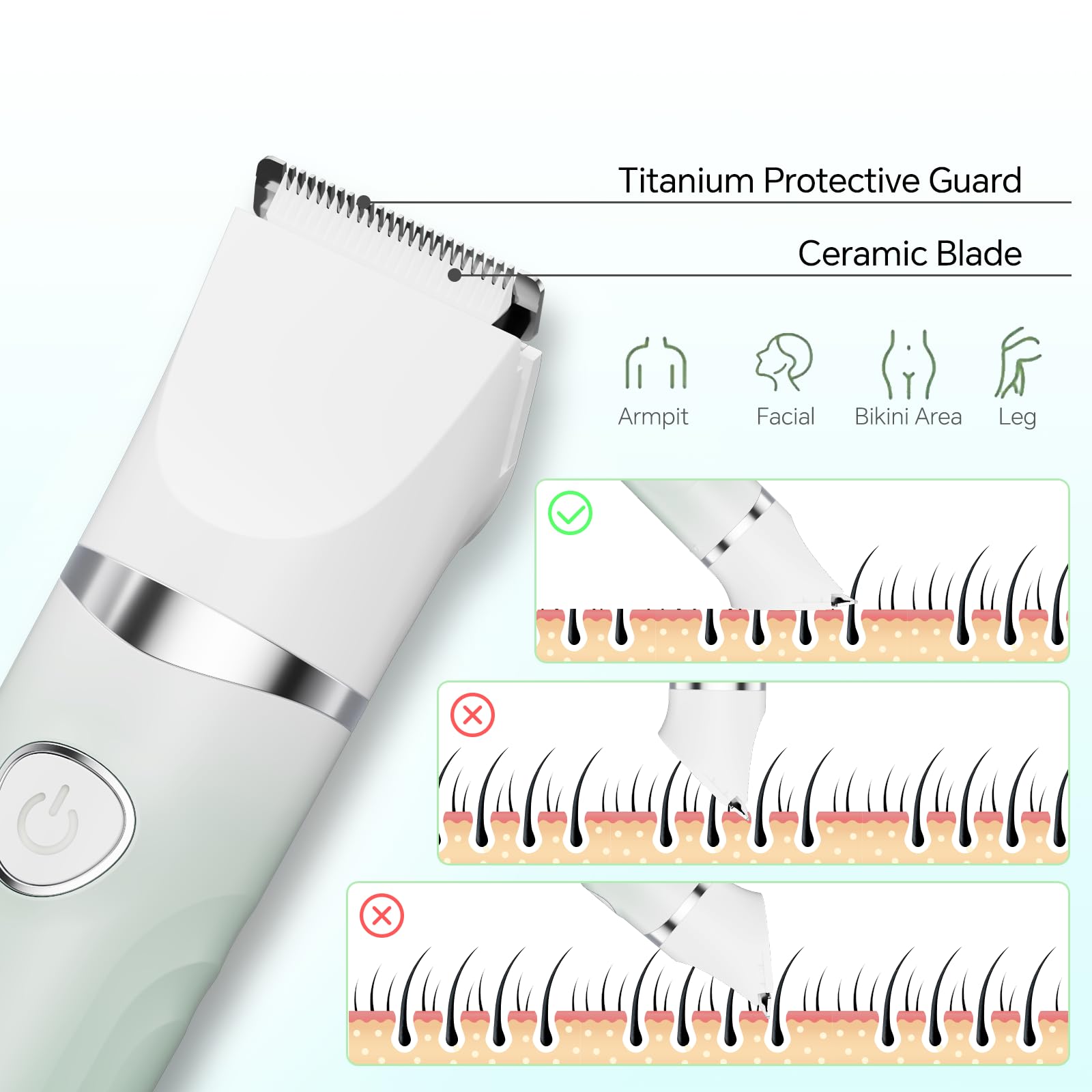 Bikini Trimmer for Women, 3-in-1 Electric Razors for Silk Skin, Wet/Dry Body Hair Shaver for Face Nose Eyebrow Arms Armpit Legs Pubic Area, Painless, IPX7 Waterproof, Ceramic Blade