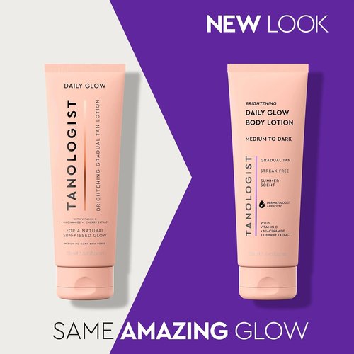 Tanologist Brightening Daily Glow Body Lotion - Medium/Dark Gradual Tanning, Streak-Free & Natural Finish, Vegan, 8.45 fl. oz