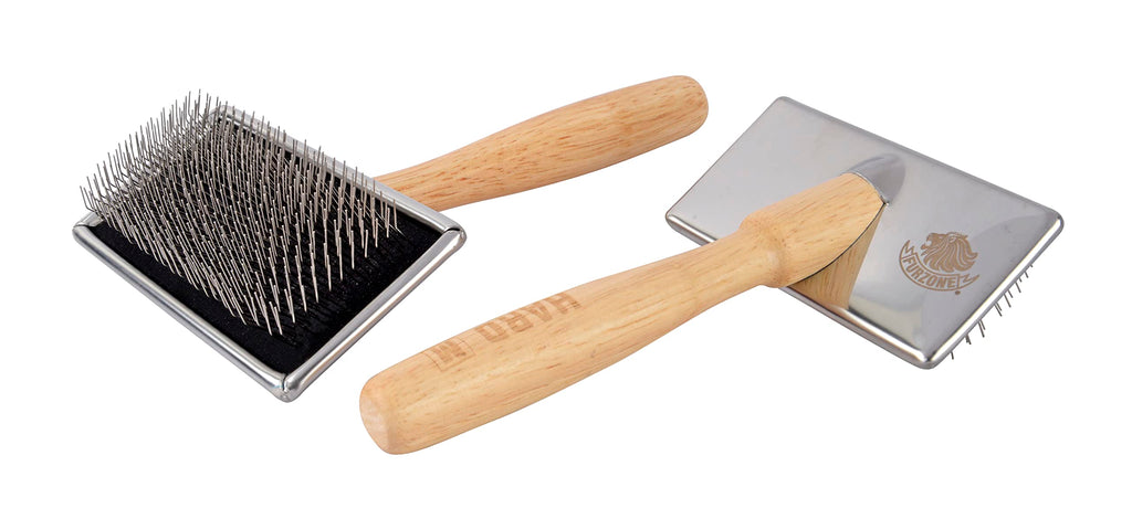 Furzone Wooden Slicker Brush - Stainless Steel Hard Pin Grooming Brush for Dogs (Size L)