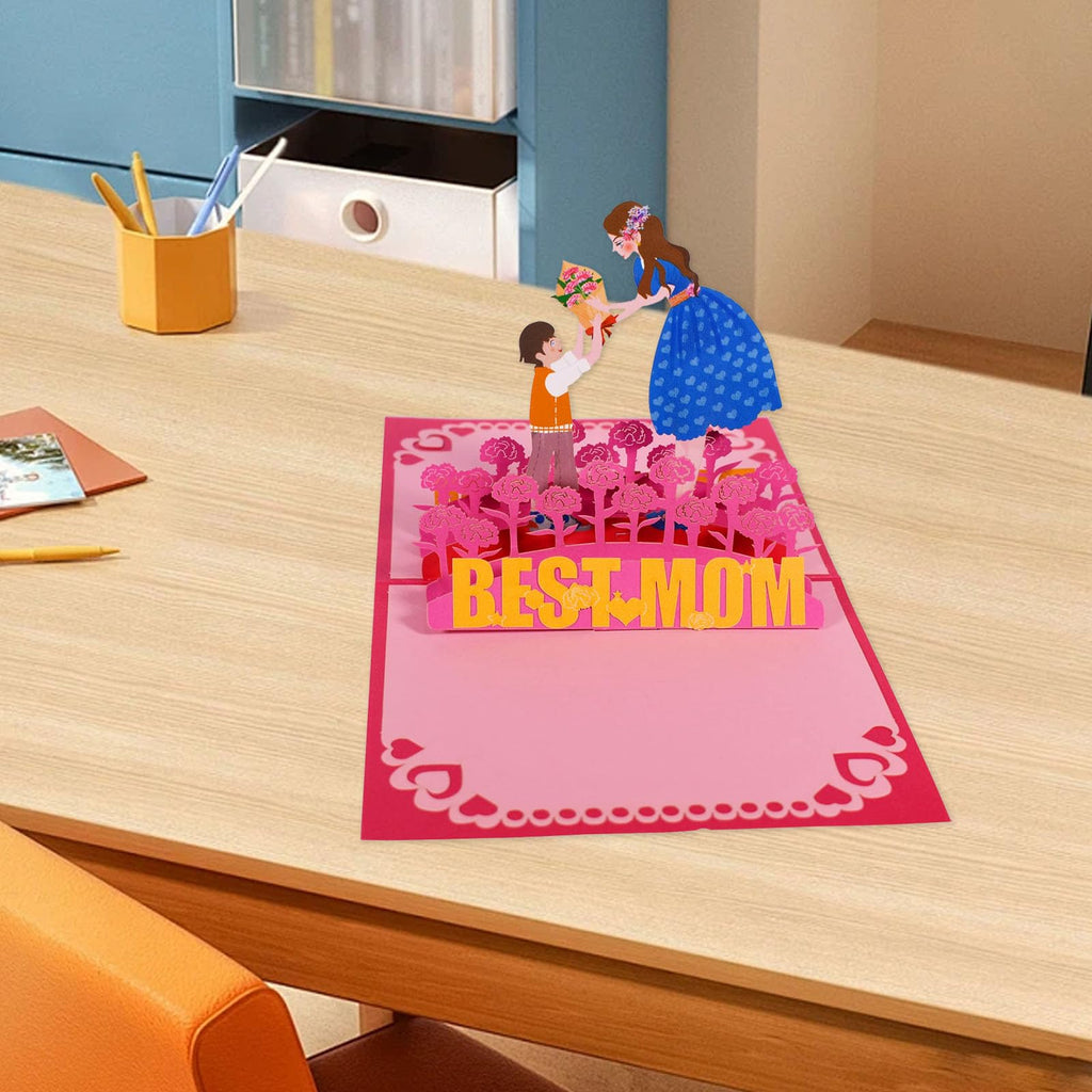 Luerbi Mother's Day Pop Up Card, Best MOM Pop Up Greeting Cards, 3D Mother Day Greeting Card with Envelope, Pop Up Flower Bouquet Handmade Gift Card for Sister, Wife, Mother, Grandma, Women