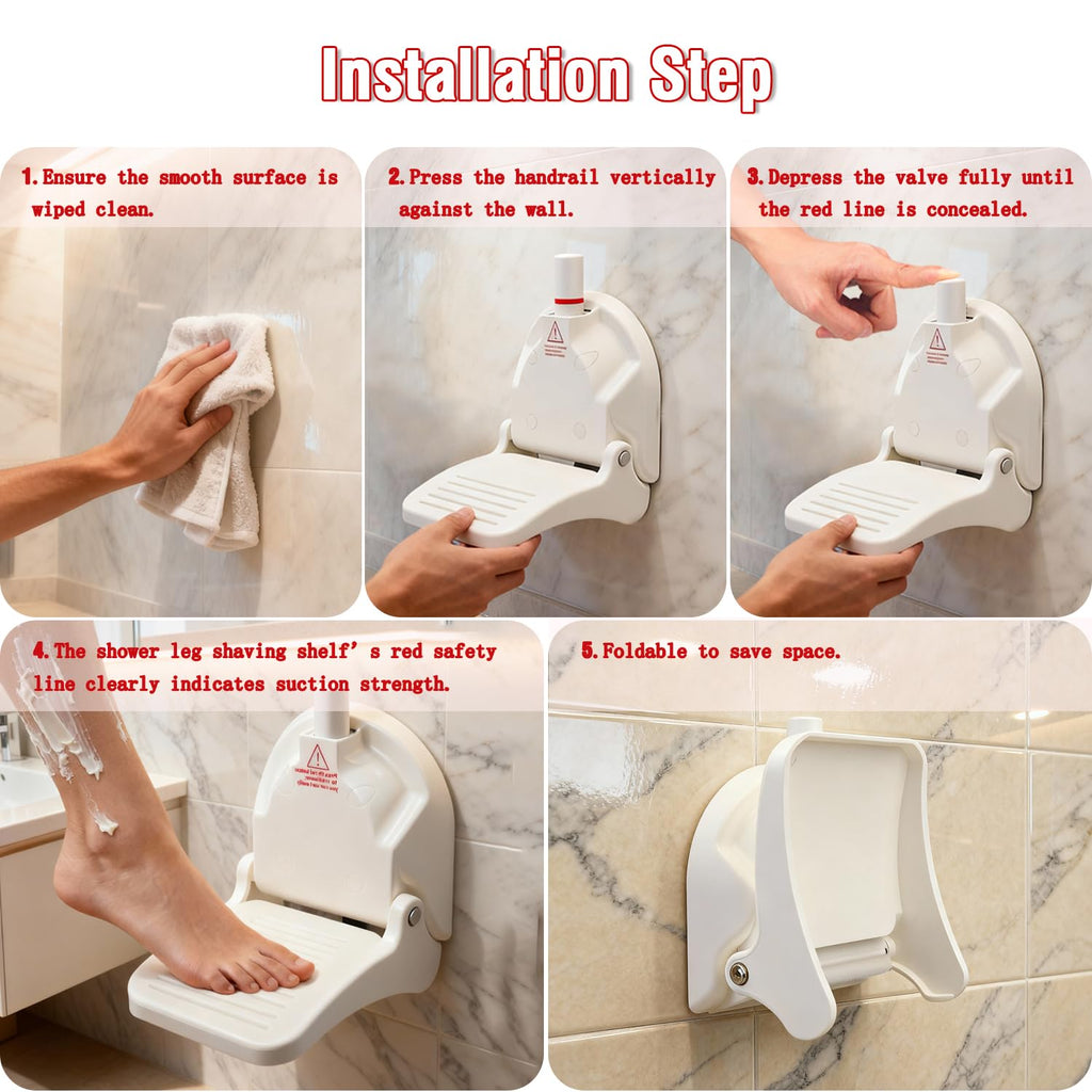 Loorieen Shower Foot Rest for Shaving Legs,Shower Shaving Foot Rest,Foot Rest for Shower with Powerful Suction Cup,Foldable Shaving Step for Inside Shower,Easy to Carry While Traveling